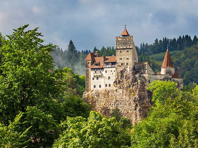 Anblick von Bran Schloss, Rumänien, bei Sonnenuntergang