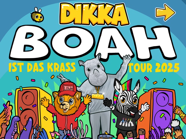 Bunter Plakat Ankündigung für Dikka Boahs erste Tournee im Jahr 2015
